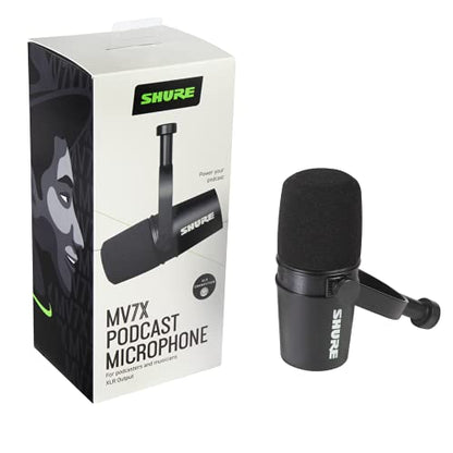Shure MV7X XLR Dynamic Microphone for Podcasting, Streaming & Vocal Recording - Voice-Isolating Cardioid Mic with Broadcast-Style Design & All-Metal Construction, Black | Xlr Output, Voice Isolation, Dynamic Cardioid Capsule, All-Metal Body, 50-16, 000 Hz