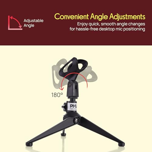 Pyle Desktop Tripod Microphone Stand - Adjustable Height 4.7” to 8.7” with Heavy Duty Clutch, Supports 5 Lbs, Ideal for Podcast, Screencasts, or Desktop Applications - size: 8.7-inches