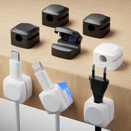 Rotatable Cord Organizer, Strong Adhesive Spring Cable Clips(4White+4Black) | Enhanced Cable Organizer Cord Clips, Desk Cord Holder for Nightstand, Office Accessories and Car - color: 4 White + 4 Black