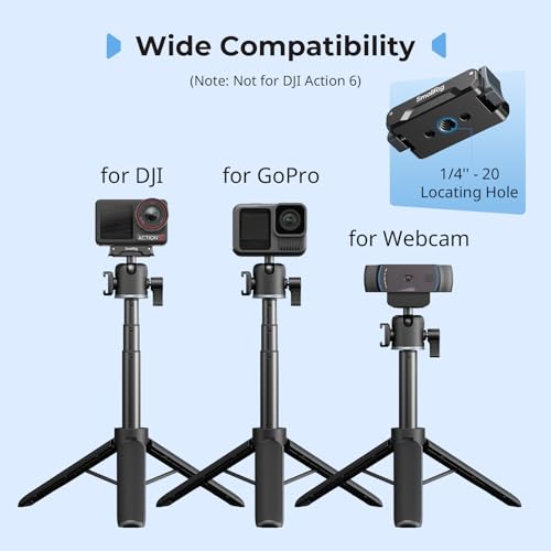 SmallRig Action Camera Selfie Stick Tripod, 7.8-21.6in Extendable, 360° Ball Head, Cold Shoe Mount, Detachable Adapter Only for DJI Action 5 Pro/4/3 (Not for Action 6), 1/4-20" Screw for Webcam - 5435 - style: for DJI action camera (5 Pro/4/3)