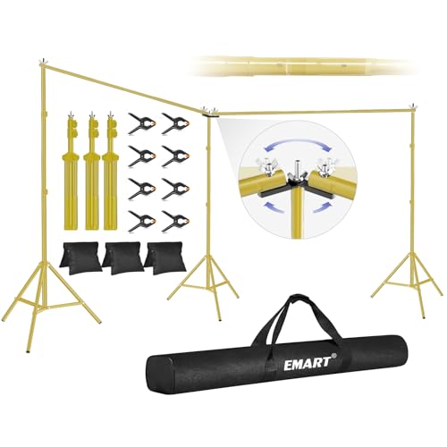 EMART Backdrop Stand, 20x7ft(WxH) Large Adjustable Background Support System with 308° Angle Rotatable Connector, 8 Clamps, 3 Sandbags and Carry Bag for Paties, Wedding, Photography -Titanium Gold - color: Titanium Gold, size: 20x7ft (WxH)