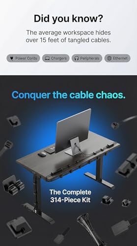 314 Piece Cord Organizer & Cable Management Set, All in One Desk and TV Cable Management Kit with Clips, Sleeves, Ties, Mounts for Home Office Perfect Tech Organizer Scissors & Travel Case Included