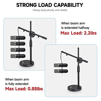 Microphone Stand Desk Adjustable Desktop Microphone Stand with Boom Arm Upgraded 3 in 1 Table Phone/Mic Stand with Microphone Clip,Cell Phone Clip,3/8" to 5/8" Adapter for Universail Mic