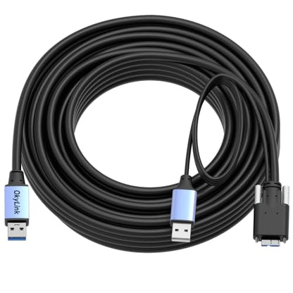 OkyLink Active USB 3.0 A to Micro-B Cable, 5Gbps, 32ft, Double Screw Lock | 10M, 3.2 Gen 1, Male to Male, for External Hard Drive HDD SSD - color: Screw USB3.0, size: 32ft (10m)