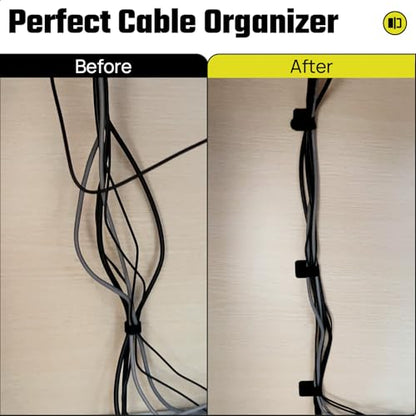 Matenf Cable Management Kit, 40 PCS, Black | Self-Adhesive, Adjustable, Hook & Loop, Cable Organizers, Cord Hider, for Under Desk, Workstations and Computer Desks
