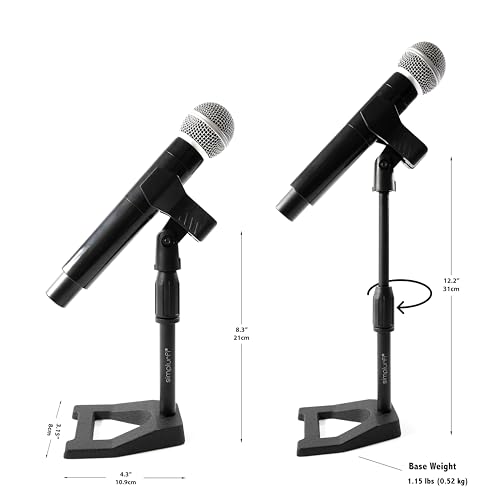 2 Pack Desktop Mic Stand with Mic Clip, Adjustable Table Microphone Stand, 5/8” to 3/8” Metal Adapter, Heavy Weighted Base, for Blue Yeti Snowball Spark Fifine K669 AT2020 Shure SM58 SM57