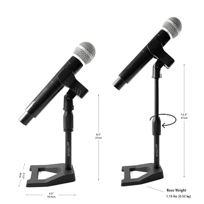 2 Pack Desktop Mic Stand with Mic Clip, Adjustable Table Microphone Stand, 5/8” to 3/8” Metal Adapter, Heavy Weighted Base, for Blue Yeti Snowball Spark Fifine K669 AT2020 Shure SM58 SM57