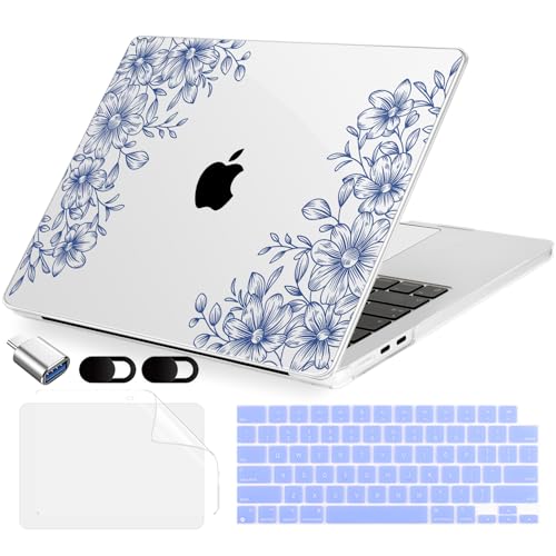 MecBevia Compatible with 2026 M5 MacBook Air 13 inch Case 2026 2025 2024-2022 M5 A3449 M4 A3240 M3 A3113 M2 A2681, Keyboard Cover, Screen Protector, Webcam Cover & Type-C OTG, Floral Sketch - color: Floral Sketch