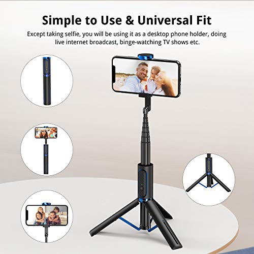 ATUMTEK Selfie Stick Tripod, 3-in-1 Extendable Aluminum Phone Tripod with Detachable Bluetooth Remote, Compatible with iPhone 17/16/15/14/13/12/11/11 Pro/XS Max/XR and Samsung Smartphones, Blue - color: Blue