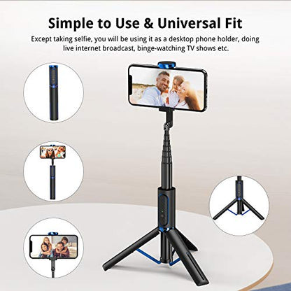 ATUMTEK Selfie Stick Tripod, 3-in-1 Extendable Aluminum Phone Tripod with Detachable Bluetooth Remote, Compatible with iPhone 17/16/15/14/13/12/11/11 Pro/XS Max/XR and Samsung Smartphones, Blue - color: Blue