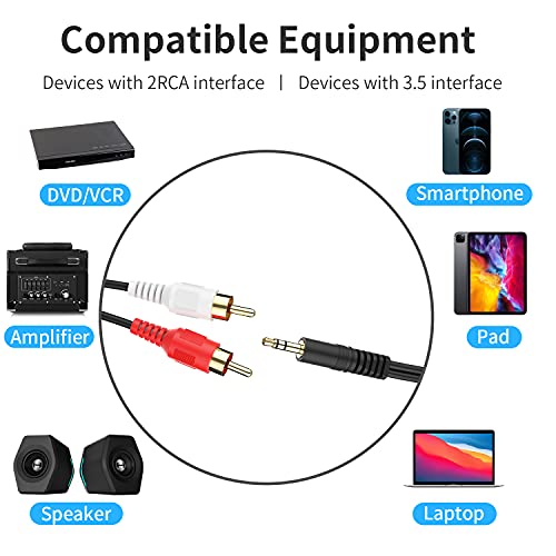 3.5mm to 2 Male RCA Cable - 15FT, Stereo Audio Adapter Braided Hi-Fi Sound Auxiliary Y Splitter, Metal Shell Shielded Aux RCA Y Cord Compatible with Smartphone MP3 Tablet Speaker - size: 15FT