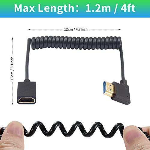 Duttek 8K HDMI Extender Cable, 48Gbps Right Angle HDMI Male to Female Coiled Cable, 1.2M, Compatible with MacBook Pro, PS5, Xbox Series X, Roku TV, UHD TV, Blu-ray - style: Right Angle HDMI Male to Female