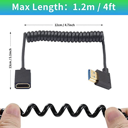 Duttek 8K HDMI Extender Cable, 48Gbps Right Angle HDMI Male to Female Coiled Cable, 1.2M, Compatible with MacBook Pro, PS5, Xbox Series X, Roku TV, UHD TV, Blu-ray - style: Right Angle HDMI Male to Female