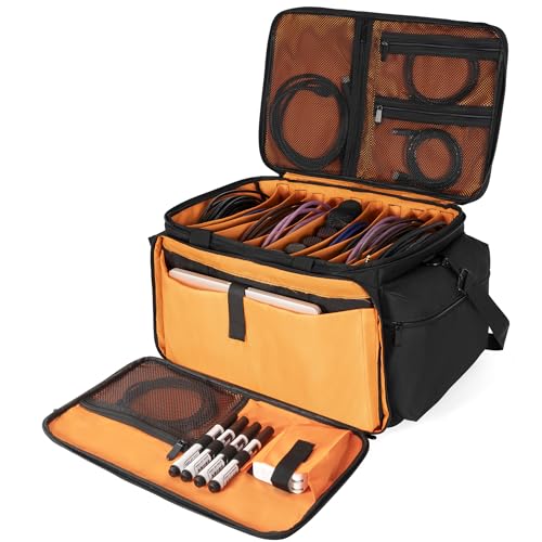 AKOZLIN Cable File Bag with Detachable Dividers for DJ Gear, Sound Instrument Accessories - color: Orange-Black, size: 8 Dividers-16"x11"x10"