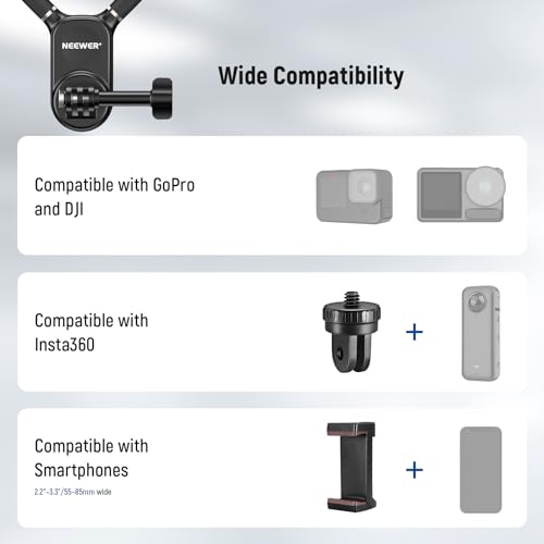 NEEWER Magnetic Neck Mount Compatible with GoPro Hero 13 12 11 MAX DJI Action 4 Insta360 iPhone 15 Pro Max Samsung S23, Quick Release Flexible POV Action Camera Neck Mount Adapter & Phone Holder, GP15 - style: GP15
