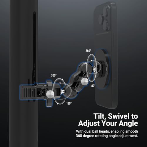 NEEWER Magnetic Mobile Phone Holder with Super Clamp, Adjustable Metal Holder with 1/4 Inch Screw and Ball Heads, Magic Arm Compatible with MagSafe iPhone for Pole, Tripod, Microphone Stand, Table - style: PA150