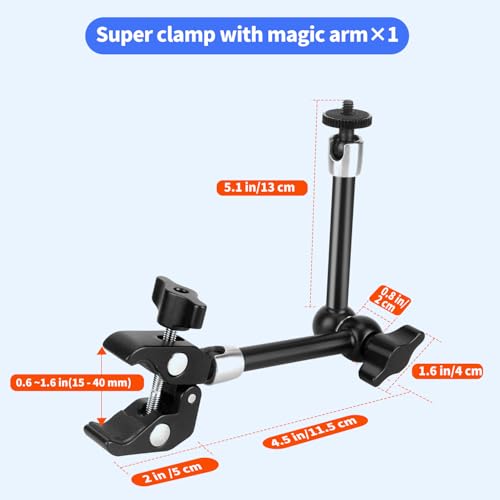 Hemmotop Magic Arm Camera Mount Clamp, 9.8 in Adjustable Articulating Friction Arm Max. Load 6.6 LBS, for iPhone Monitor, Camera Mounts & Clamps Kit MS01 Black