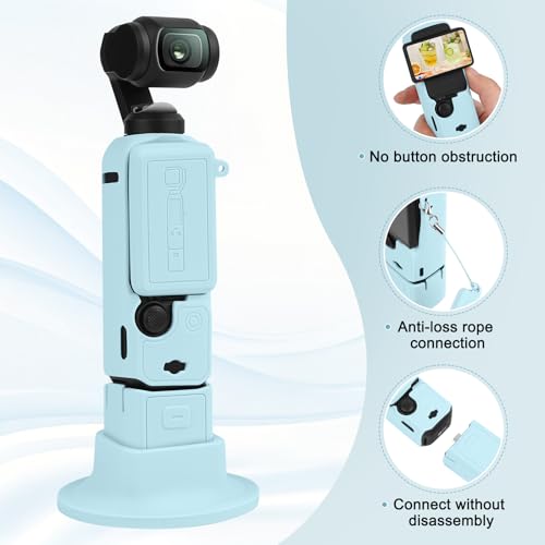 Silicone Case for DJI Osmo Pocket 3/Xtra Muse Camera with Fixed Base & Anti-Loss Lanyard, Compatible with Xtra Muse Accessories – for Travel Vlogging Daily Filming (Blue) - color: Blue