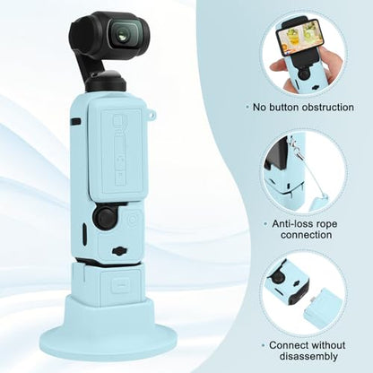 Silicone Case for DJI Osmo Pocket 3/Xtra Muse Camera with Fixed Base & Anti-Loss Lanyard, Compatible with Xtra Muse Accessories – for Travel Vlogging Daily Filming (Blue) - color: Blue
