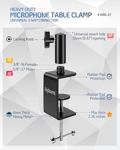 Table Microphone Clamp Heavy-Duty Desk Mic Metal C-Clamp Mount Base for Mic Suspension Boom Scissor Gooseneck Arm Stand Holder with Adjustable Screw - KBG-47 Desk Clamp - size: KBG-47 Desk Clamp