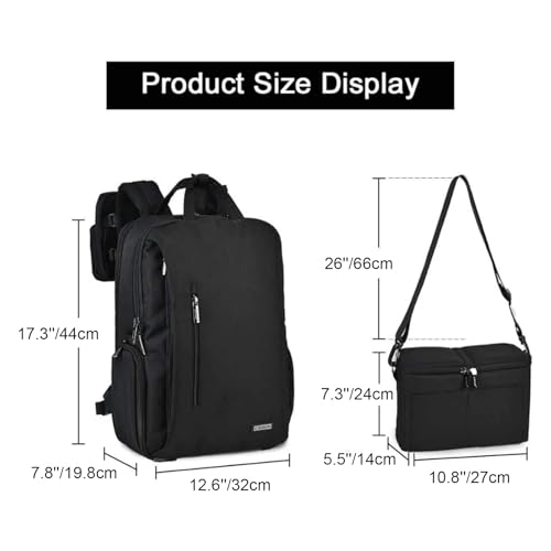 CADeN DSLR Camera Backpack Bag Waterproof Anti Theft with 15.6 inch Laptop Compartment, USB Charging Port, Tripod Holder, Rain Cover, Inner Case, Compatible for Sony Canon Nikon Olympus Black - color: L5 Generation 3 Black