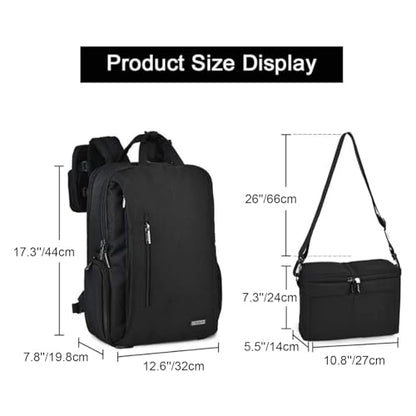 CADeN DSLR Camera Backpack Bag Waterproof Anti Theft with 15.6 inch Laptop Compartment, USB Charging Port, Tripod Holder, Rain Cover, Inner Case, Compatible for Sony Canon Nikon Olympus Black - color: L5 Generation 3 Black