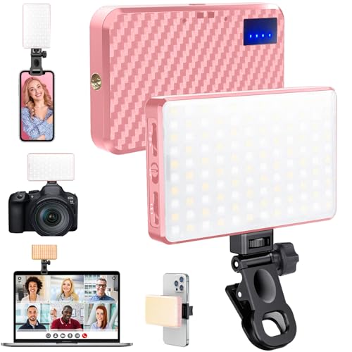 MACTREM 168 LED Selfie Light for iPhone, Portable Phone Light Clip, 3000Mah 3 Modes Rechargeable Lighting for Video Recording, for iPhone, Camera, Laptop, iPad, Video Conference, TikTok(Pink) - color: Pink