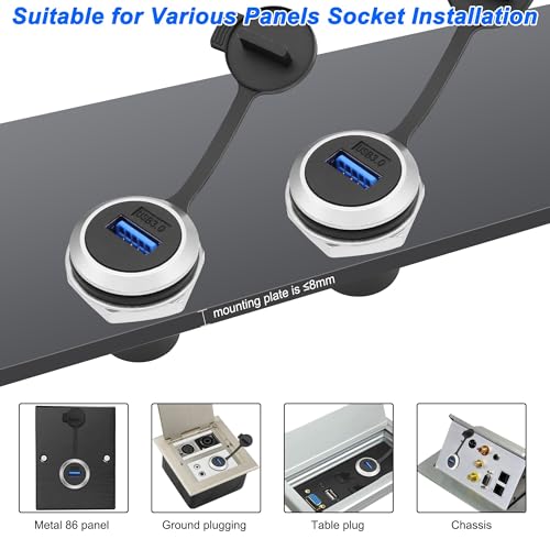 MEIRIYFA USB 3.0 Panel Mount Coupler USB A Female to Female Pass Through Round Socket Connector Bulkhead Extension Adapter with Water/Dustcap