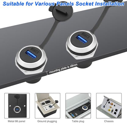 MEIRIYFA USB 3.0 Panel Mount Coupler USB A Female to Female Pass Through Round Socket Connector Bulkhead Extension Adapter with Water/Dustcap