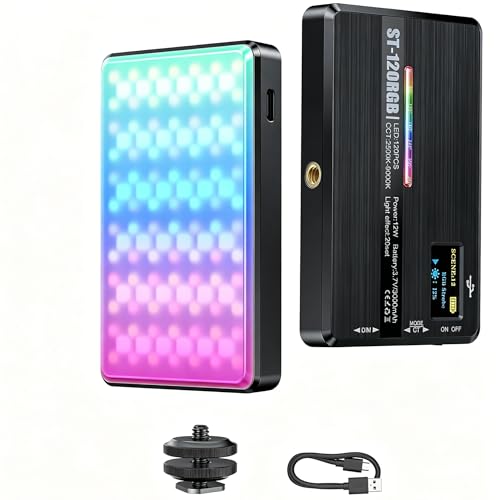 120 RGB Video Light, Photography Light, Color Temperature 2500-9000K 360° Full Color with 20 Lighting Effects, 3000mAh Battery, OLED Display, DSLR Lighting for TikTok, Photography, Video Conference - size: ST-120 RGB