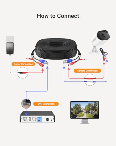 Anlapus 100ft All-in-One BNC Video & Power Cable, 4K HD Extension Cord for CCTV Security Camera DVR Analog System – Includes BNC Connector + RCA Adapter - size: 100ft Cable-4K