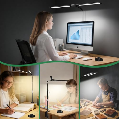 LED Desk Lamp with Clamp, 23.5-31.5 Inches, Black | 24W, 75 Lighting Modes, Flexible Neck Design, Telescopic Height, For Home Office Study Work Craft Paint - size: 2-Head Adjustable Height Desk Lamp