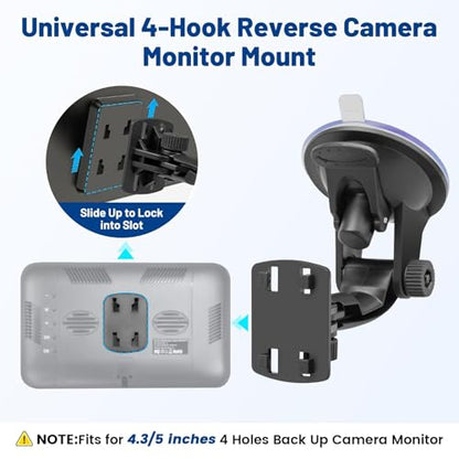 EWAY 4-Hole Direct Fit Suction Cup Mount for Backup Camera 4.3"/5" Monitor, Knob-Lock Adjustable Dashboard Windshield Monitor Mounting Bracket Holder for Car Rear View Camera Screen Display Stand
