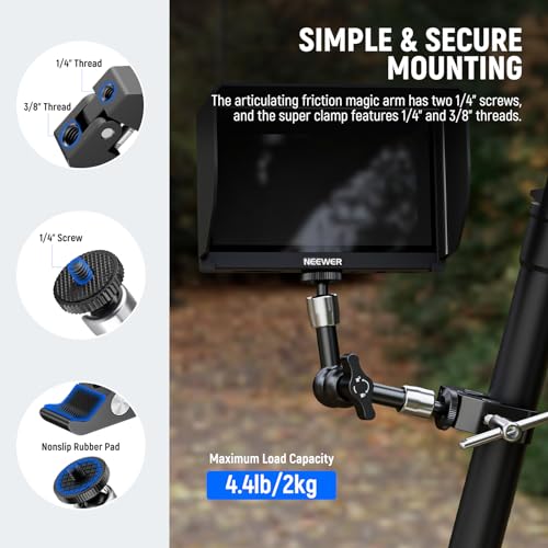 NEEWER 6"/15cm Adjustable Magic Arm with Super Clamp, 1/4" & 3/8" Threads, 1/4" Screws for Flash/LED Light/Microphone/Monitor, Compatible with SmallRig Camera Cage, Max Load: 4.4lb/2kg, ST15C - style: 6"/15cm w/Clamp