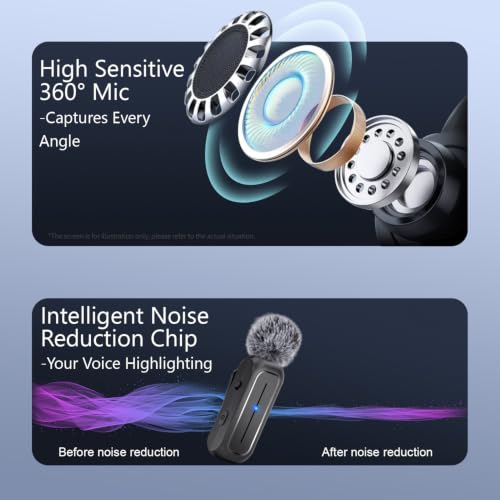 2-Pack Wireless Mini Lavalier Lapel Microphone for iPhone,Android Phone w/ Charging Case - 65ft Cordless Clip on Dual Mics with Noise Reduction 6H Working Time for Video Recording Vlogging,YouTube