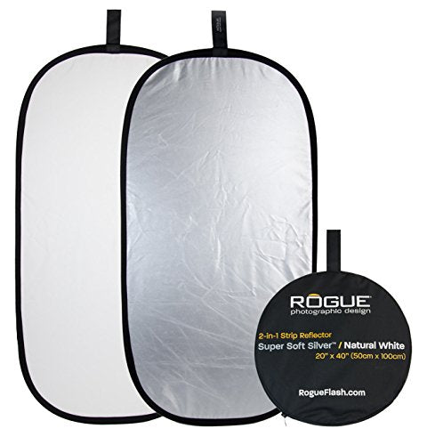 Rogue 2-in-1 Collapsible Reflector - Super Soft Silver / Natural White 20x40" | a softer more diffuse light than shiny silver reflectors - size: 20x40" Reflector