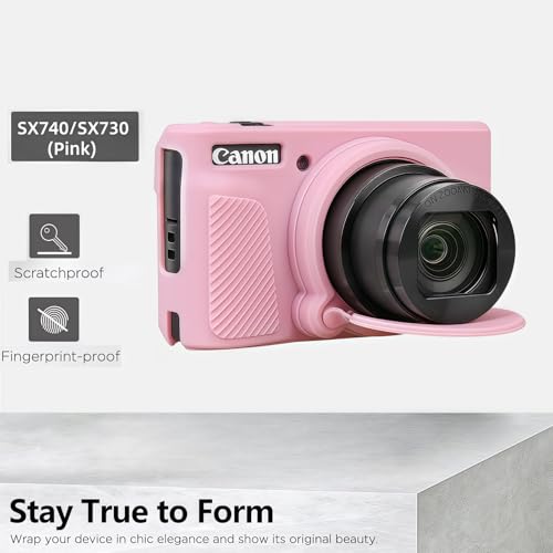 Camera Case for Canon PowerShot SX740/ SX730 Digital Camera,SX740 HS Case, Soft Silicone Protective Case Removable Lens Cover,Comes with 2 Screen Protectors and 1 Wrist Strap. (Pink) - color: Pink