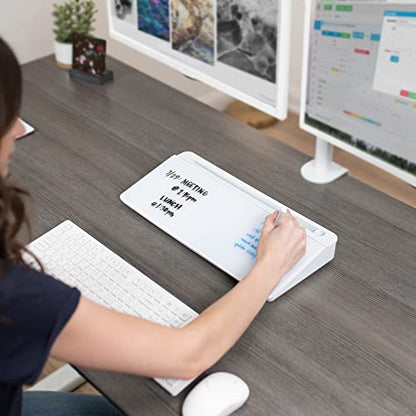 VIVO Glass 16 x 7 inch Dry Erase Board with Storage, Desktop Whiteboard Organizer with Hidden Compartments and Device Slot, DESK-WB16A - color: White
