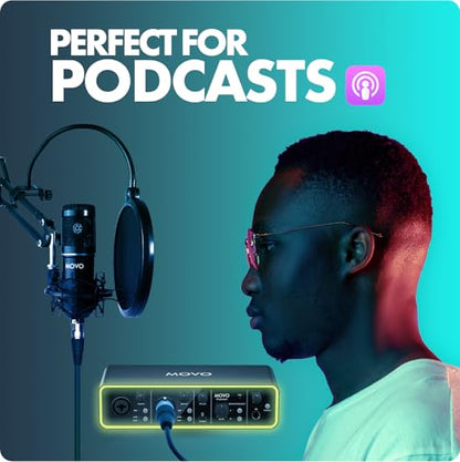 Movo PodKit2A Podcast Equipment Bundle for 2 Condenser Microphone Kit with Phantom 2x2 USB-C Audio Interface and Articulating Scissor Arm Mic Stand - for YouTube, Podcasting, Streaming, Twitch