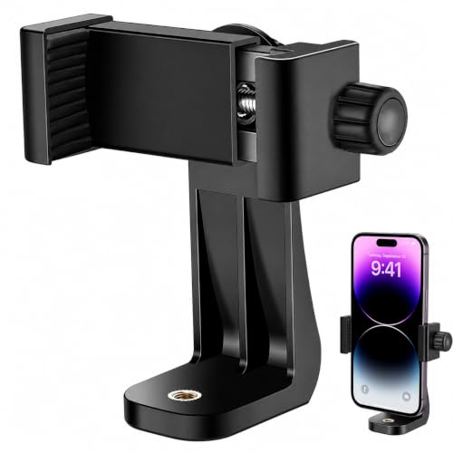 Acuvar Phone Mount for Tripod, Universal Smartphone Holder Adapter with 1/4" Screw, Adjustable Clip for iPhone & Android, Vertical & Horizontal Tripod Phone Holder - style: 1) Rotating Phone Mount