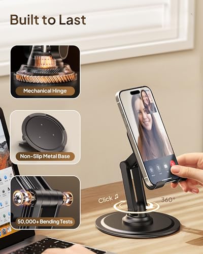 COOPER 360° Stand, [Gift Family Pack], Rotating Cell Phone Stand for Desk, Cell Phone Holder for Desk, iPhone Stand Holder, Sturdy Metal Base, Fits Samsung, Android Smartphones, (Piano Black, 2-Pack) - color: x2 Pack - All Black