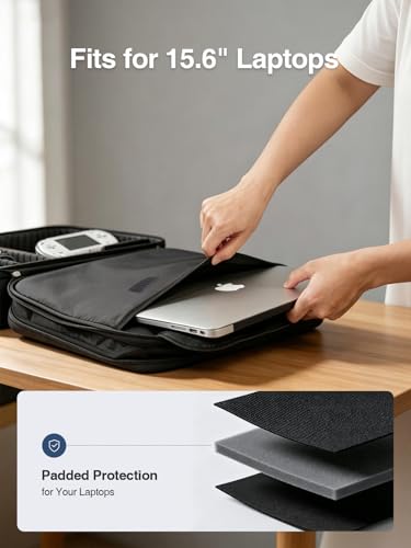 Luxtude Extra Large Electronics Organizer Travel Case, Large Tool Bag for Charging Cables, USB Drives, Chargers and Laptops (Up to 15.6 in), Hard Shell Gear Storage Case for DJI, Camera, Black