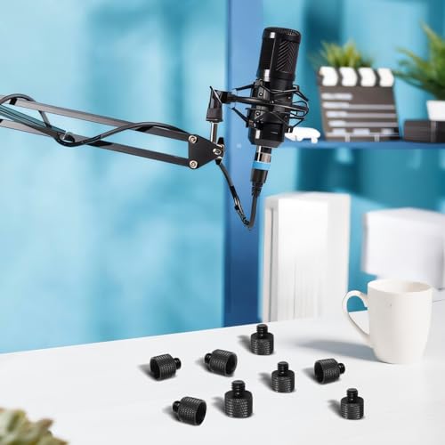 2 Pack Mic Stand Adapter 5/8" Female to 3/8" Male Screw Thread Adapter - Knurled Aluminum Alloy Microphone Stand Mount Converter for Blue Yeti, Snowball, Shock Mount, Boom Arm & Camera Tripod (Black)