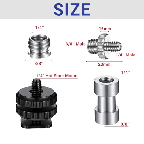 14 Pcs Camera Screws Mount Set 1/4 to 3/8 Tripod Screw Adapter 3/8-20 Thread Converter Adapter 1/4 Screws Camera Hot Shoe Mount Adapters Tripod Mounts Adapters Set for Ballhead Flash Light Monopod