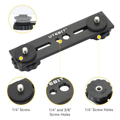UTEBIT 5 inch Flash Bracket with 1/4" Hot Shoe Mount, Black | Dual Camera Mount Flash Bracket Extension Bar with 1/4-3/8 Thread Hole Tripod Mount for Camera/LED Light/Microphone - size: 5 inch Flash Bracket (Metal)