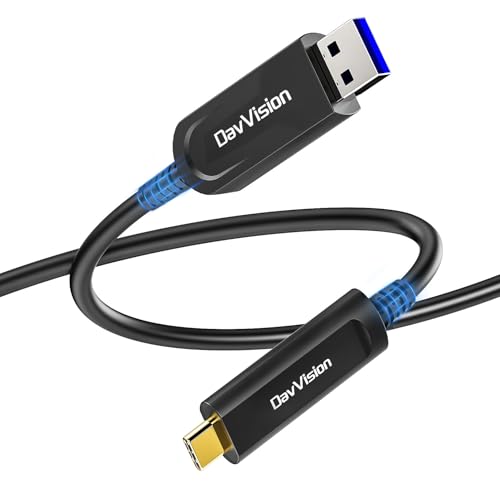 USB A to USB C Fiber Optic Cable 33 FT, 10Gbps USB 3.2 Gen2 Extension Cable with German SiliconLine Chip, Ultra Slim & Long Distance for Logitech 4K Camera,VR/AR,Video Conference - size: 33FT, style: 1 Pack