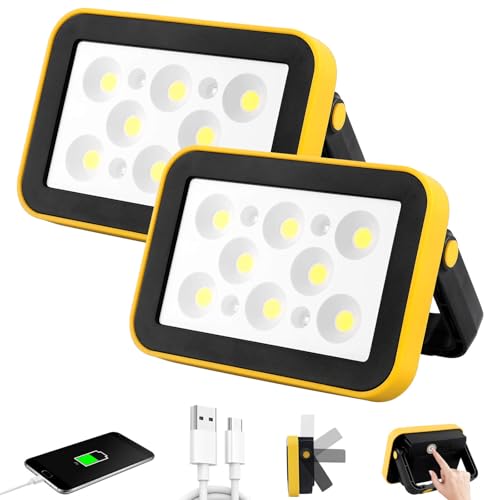 AUMIO 2-Pack Rechargeable Work Lights, COB Outdoor Portable LED Flood Light, Battery Operated Work Lights with Stand, Waterproof Working Light for Job Site Garage Camping Car Repair - color: COB 2-Pack