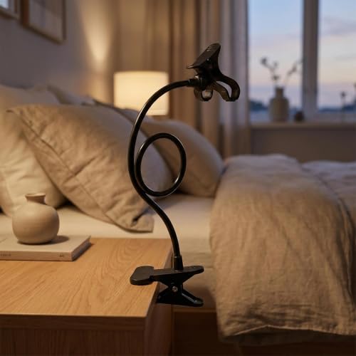Mobile Phone Holder, Long Neck, Desktop and Bedside Mobile Phone Holder - color: black