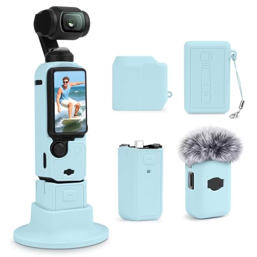 Silicone Case for DJI Osmo Pocket 3/Xtra Muse Camera with Fixed Base & Anti-Loss Lanyard, Compatible with Xtra Muse Accessories – for Travel Vlogging Daily Filming (Blue) - color: Blue