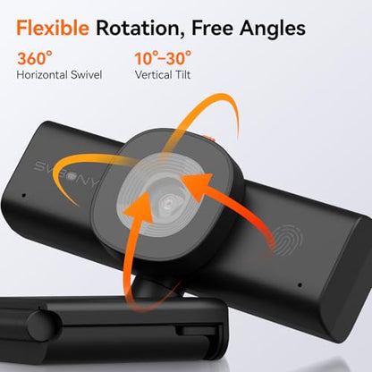 SVBONY 2K Webcam for PC, Computer Camera with Low-Light 3D Noise Reduction&Dual AI-Noise Canceling Mics, Web Cam with Privacy Cover, USB A-to-C, Plug&Play PC Camera for Video Calling,Teams,Streaming